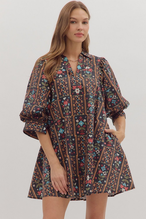 FLORAL PRINT PUFF SLEEVE DRESS
