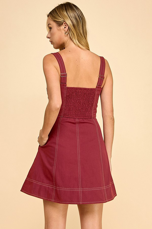 MAROON PLEATED MINI DRESS