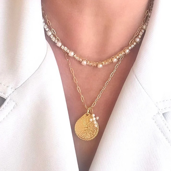 ALLISON AVERY LORDS PRAYER MEDALLION WITH PEARL CROSS