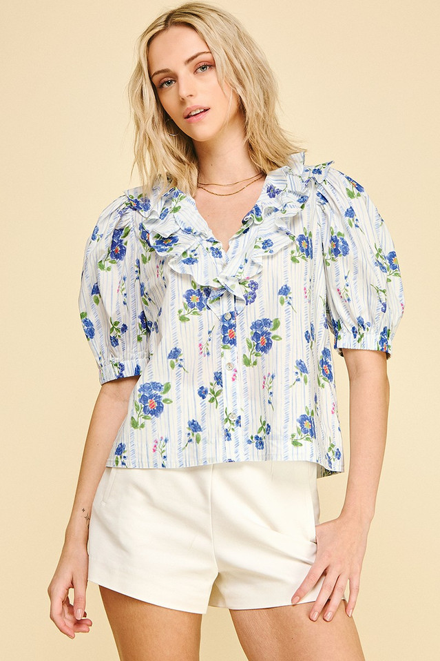 PINCH FLORAL BUTTON DOWN BLOUSE