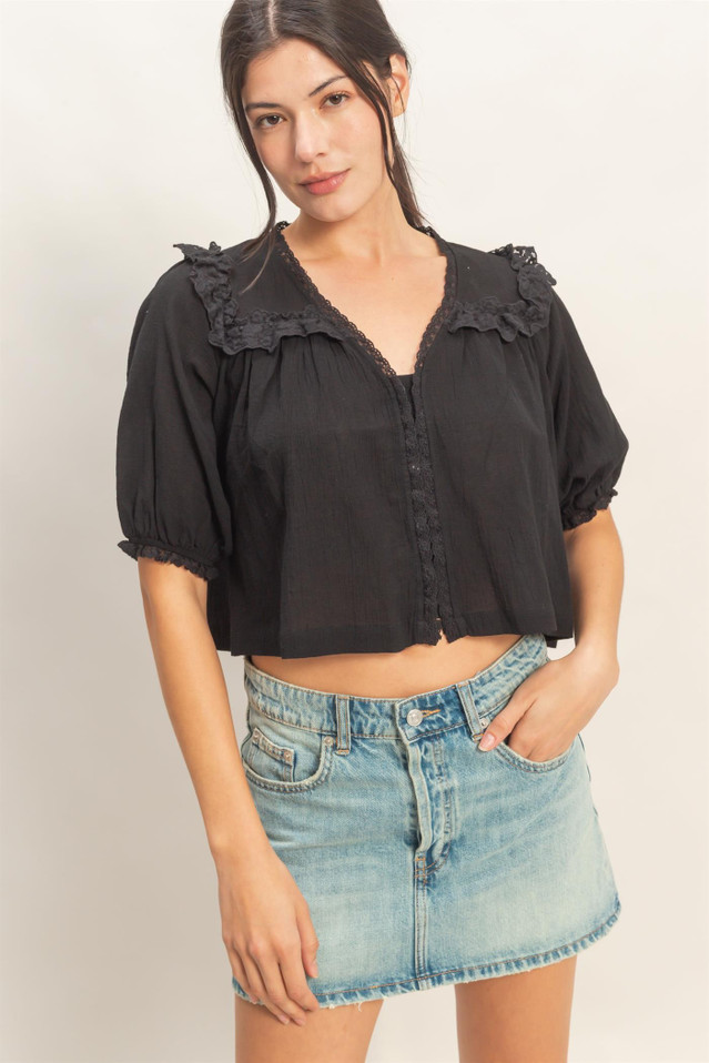 HYFVE V-NECK RUFFLED LACE TOP