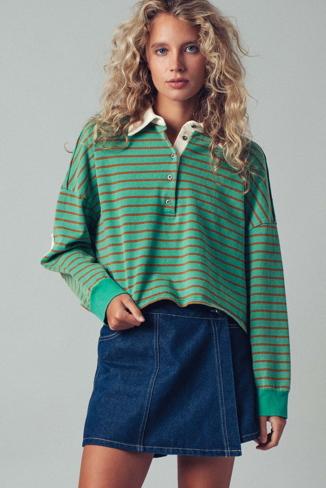 TREND NOTES STRIPE POLO TOP
