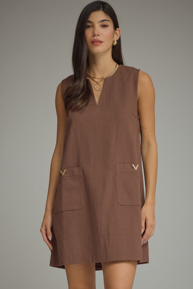 ENTRO DENIM DRESS WITH GOLD DETAIL