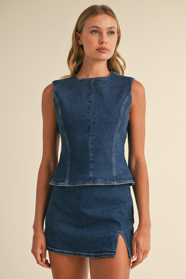 KLESIS DENIM OPEN BACK TOP SET