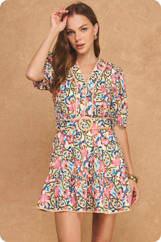 STRUT & BOLT PRINTED BELT DRESS