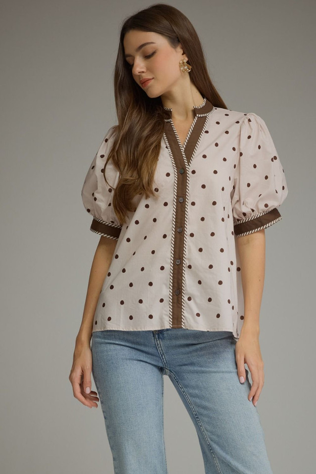ENTRO POLKA DOT V-NECK TOP
