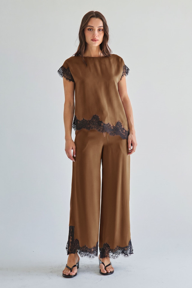 ABLE SATIN LACE PANT SET