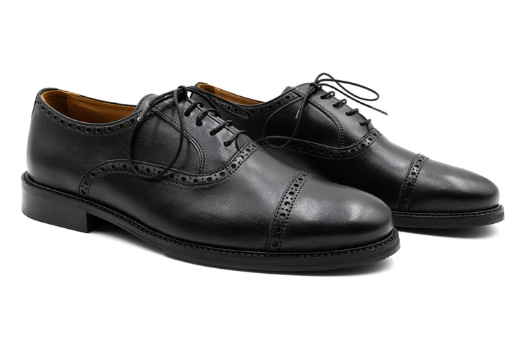 MARTIN DINGMAN CAMBRIDGE HAND STAINED LEATHER CAP TOE DRESS SHOE - BLACK
