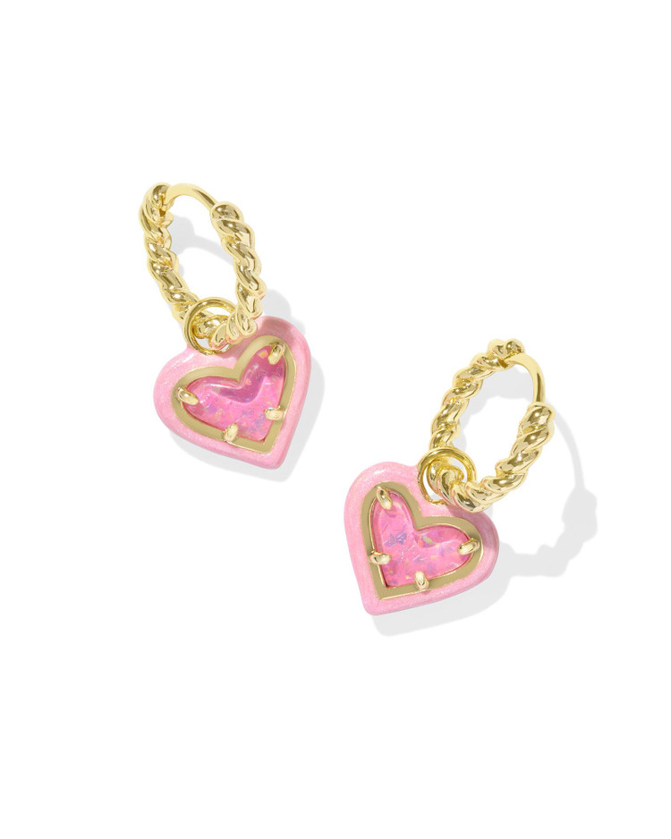 KENDRA SCOTT ARI HEART ENAMEL FRAME HUGGIE EARRINGS - PINK