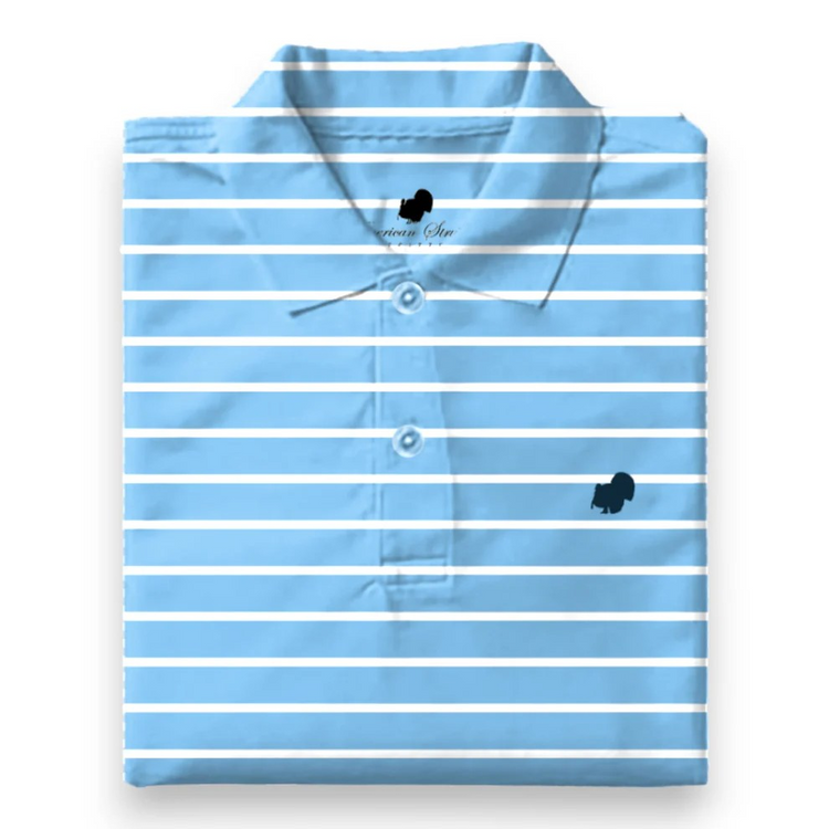 AMERICAN STRUTTER CAROLINA BLUE PERFORMANCE POLO
