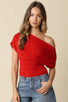 OLIVACEOUS DRAPED ONE SHOULDER TOP