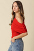 OLIVACEOUS DRAPED ONE SHOULDER TOP
