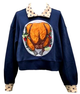 QUEEN OF SPARKLES POLKA DOT COLLAR TURKEY CROP SWEATSHIRT