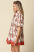 OLIVACEOUS PRINTED PUFF SLEEVE DRESS