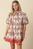 OLIVACEOUS PRINTED PUFF SLEEVE DRESS
