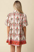 OLIVACEOUS PRINTED PUFF SLEEVE DRESS