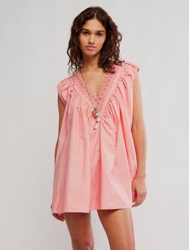 free people pink ruffle dress Free People Ruched Ruffle Midi Dress In Pink