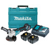 Makita 18V BRUSHLESS 125mm Variable Speed Paddle Switch Angle Grinder Kit - Includes 2 x 5.0Ah Batteries. Rapid Charger & Carry Case