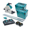 Makita 18Vx2 BRUSHLESS AWS 165mm Plunge Saw Kit - Includes 2 x 5.0Ah Batteries. Dual Port Rapid Charger. 1400mm track & 2 x MakPac Case