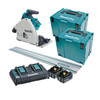 Makita 18Vx2 BRUSHLESS 165mm Plunge Saw Kit - Includes 2 x 5.0Ah Batteries. Dual Port Rapid Charger. 1400mm track & 2 x MakPac Case