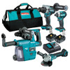 Makita 4 Piece BRUSHLESS Combo Kit - DHP486Z. DTD154Z. DGA504Z. DHR242Z. DX06. 2 x BL1850B. DC18RC & Tote Carry Bag