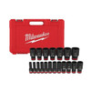 Milwaukee Shockwave 3/8-1-1/2 1/2 Dr 6pt Deep Impact Socket Set Imperial 19pce