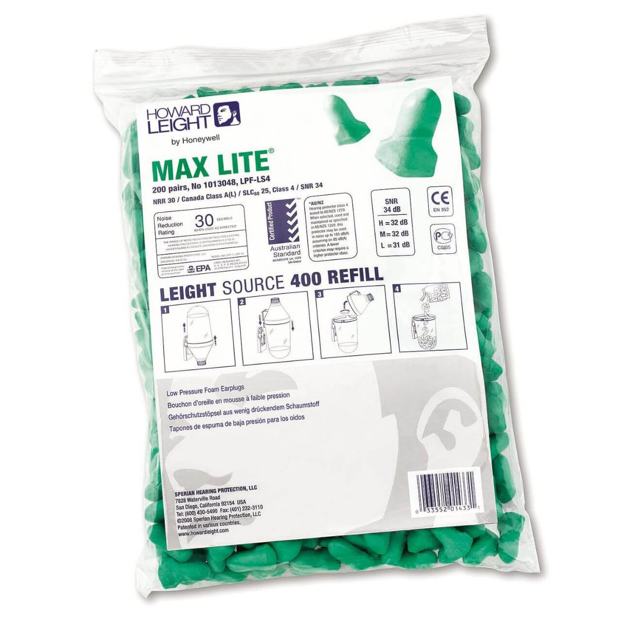 Howard Leight Max Lite Uncorded LS-400A Dispenser refill 200/box