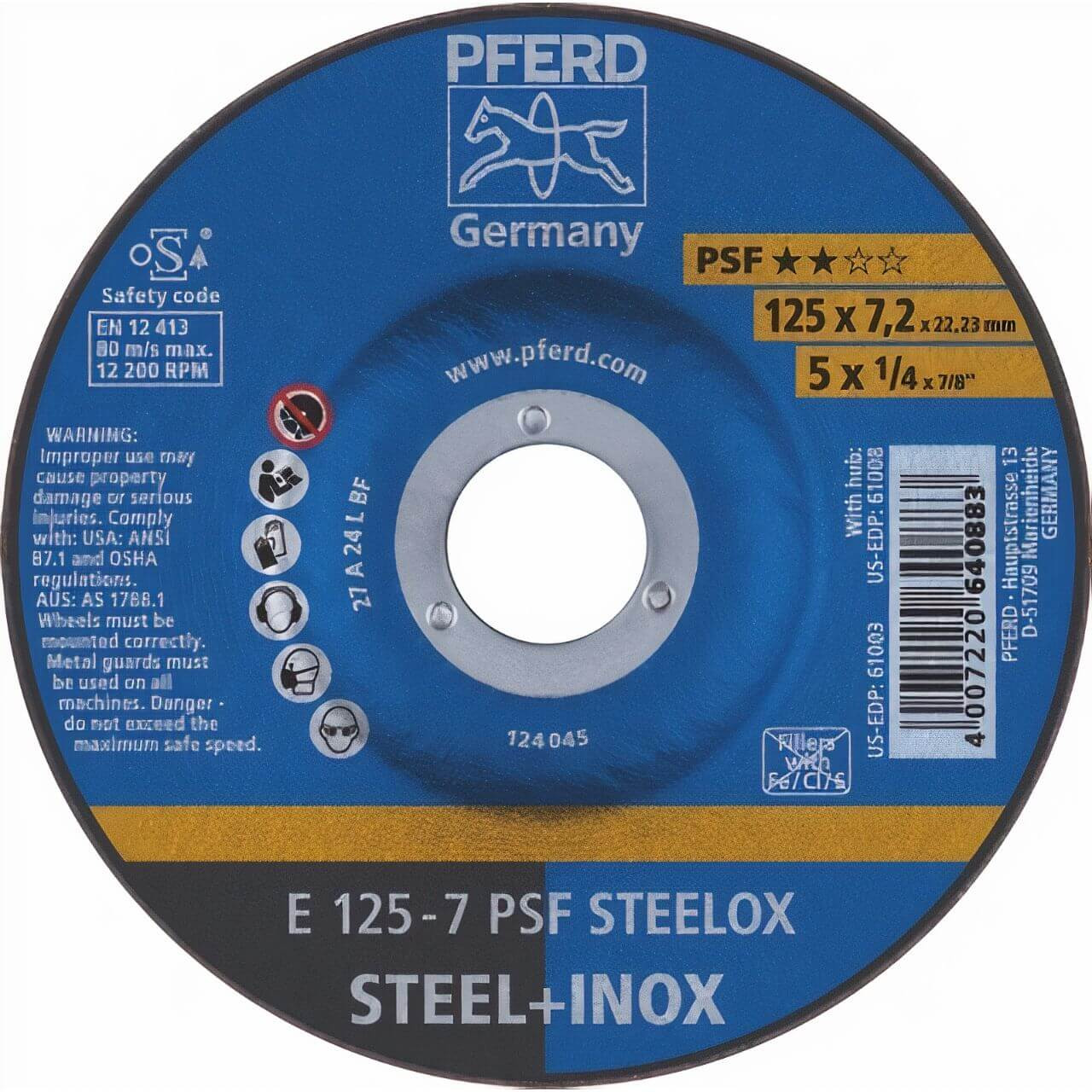 Pferd A24L PSF Steelox 125x7x22 Grinding Disc 10/box