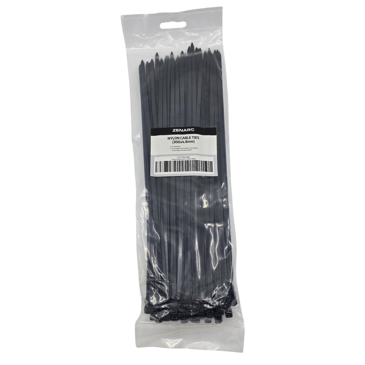 Zenarc Cable Tie Black 300 x 4.8mm 100pk