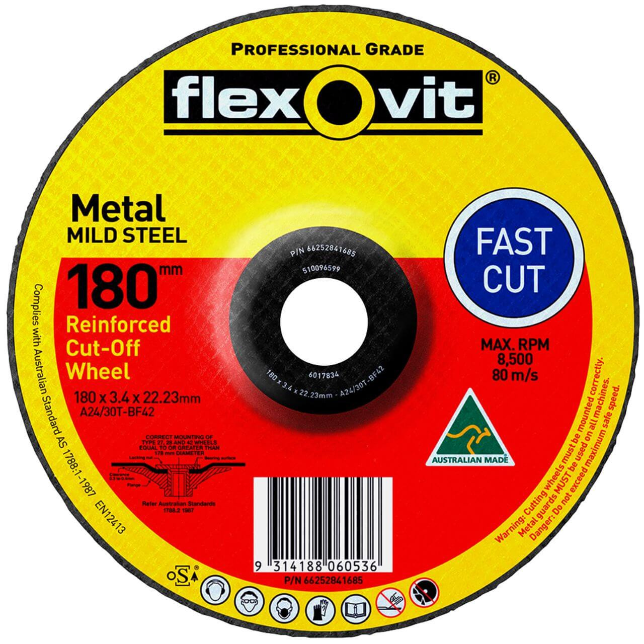 Flexovit A24/30T 180x3.4x22 DC Metal Cutting Disc 50/box
