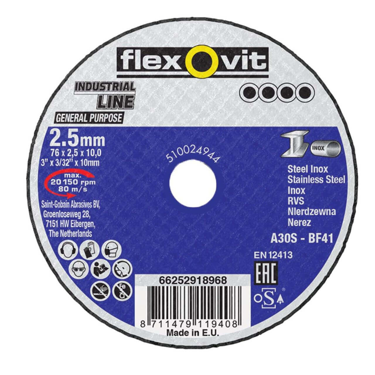 Flexovit FH38 76x2.5x10 GP Metal Cutting Disc 25/box