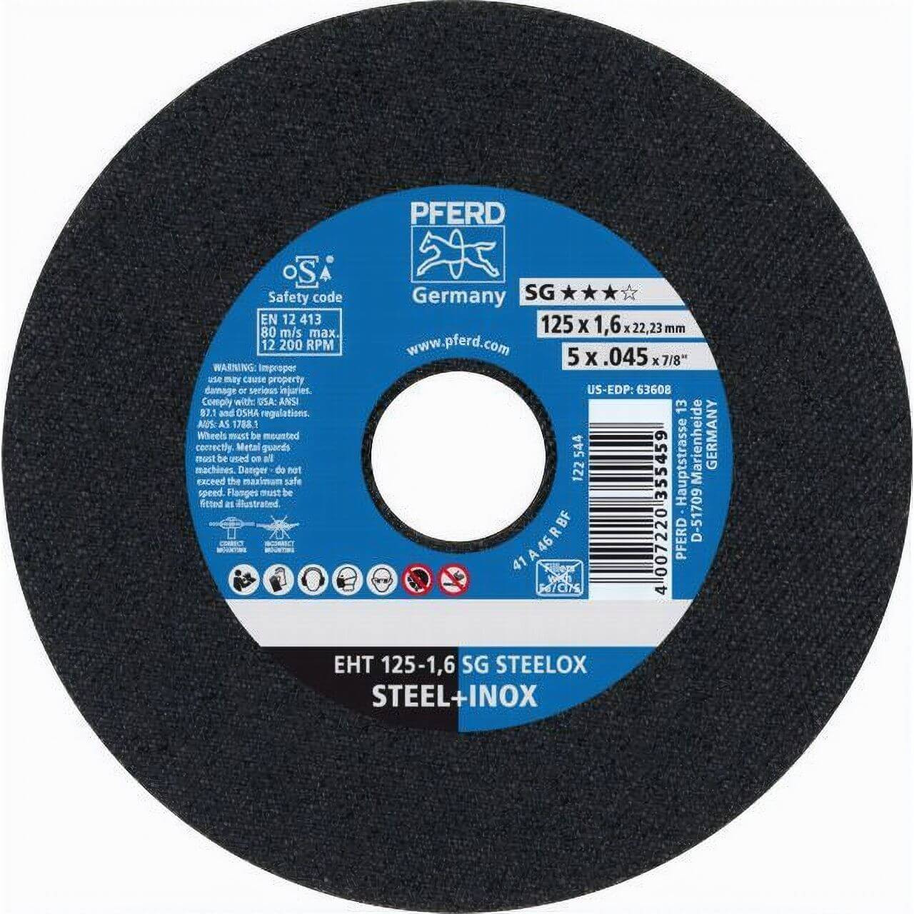 Pferd EHT A46R SG Steelox 125x1.6x22 U/Thin Cutting Disc 25/box