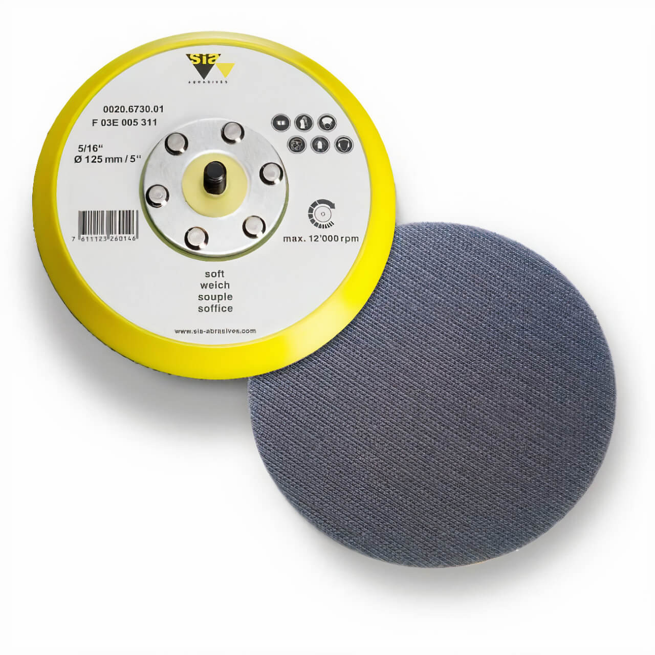 SIA Velcro Disc Backing Pad 125mm Soft Yellow