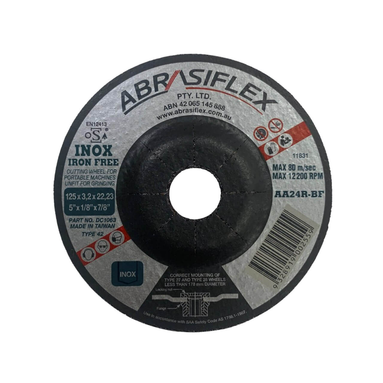 Abrasiflex AA24R 125x3.2x22 Iron Free DC Cutting Disc 25/box