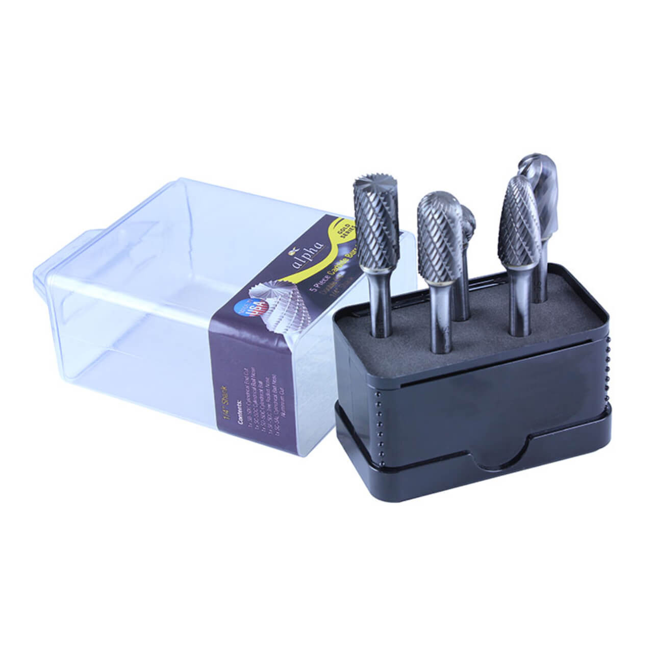 Alpha 1/2 x 1/4 Shank 5pc Carbide Burr Set