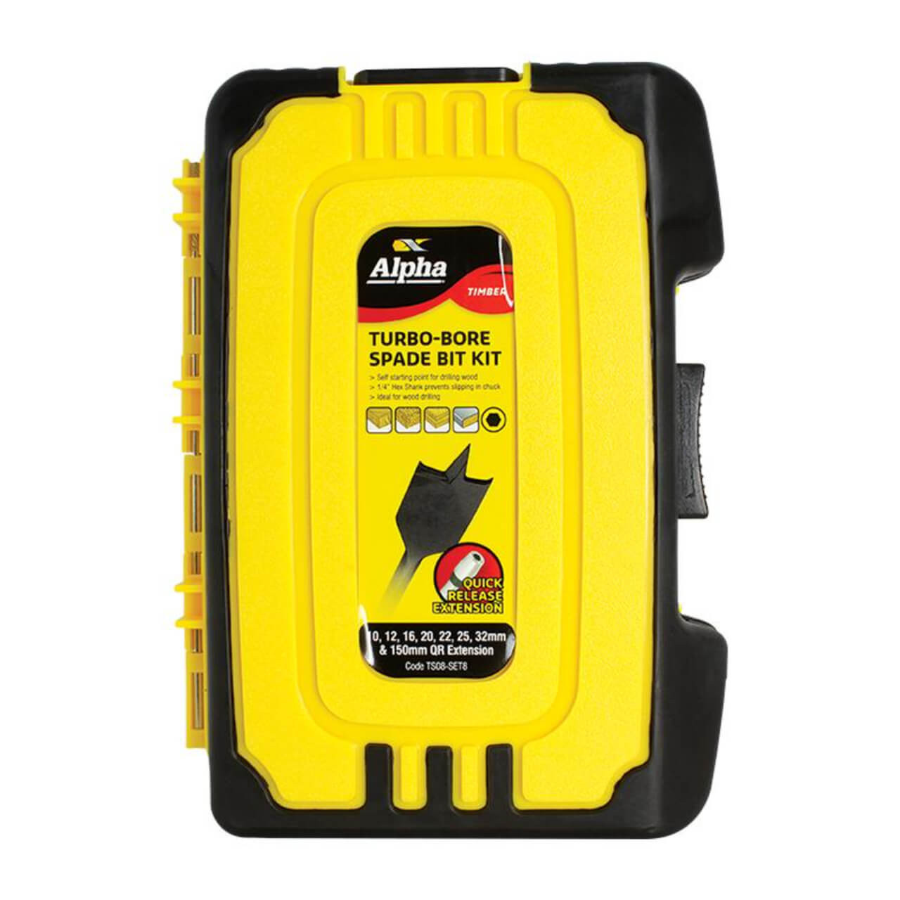 Alpha 10-32mm Timber Wood Spade Bit Set W/ Extension Bar 8pce