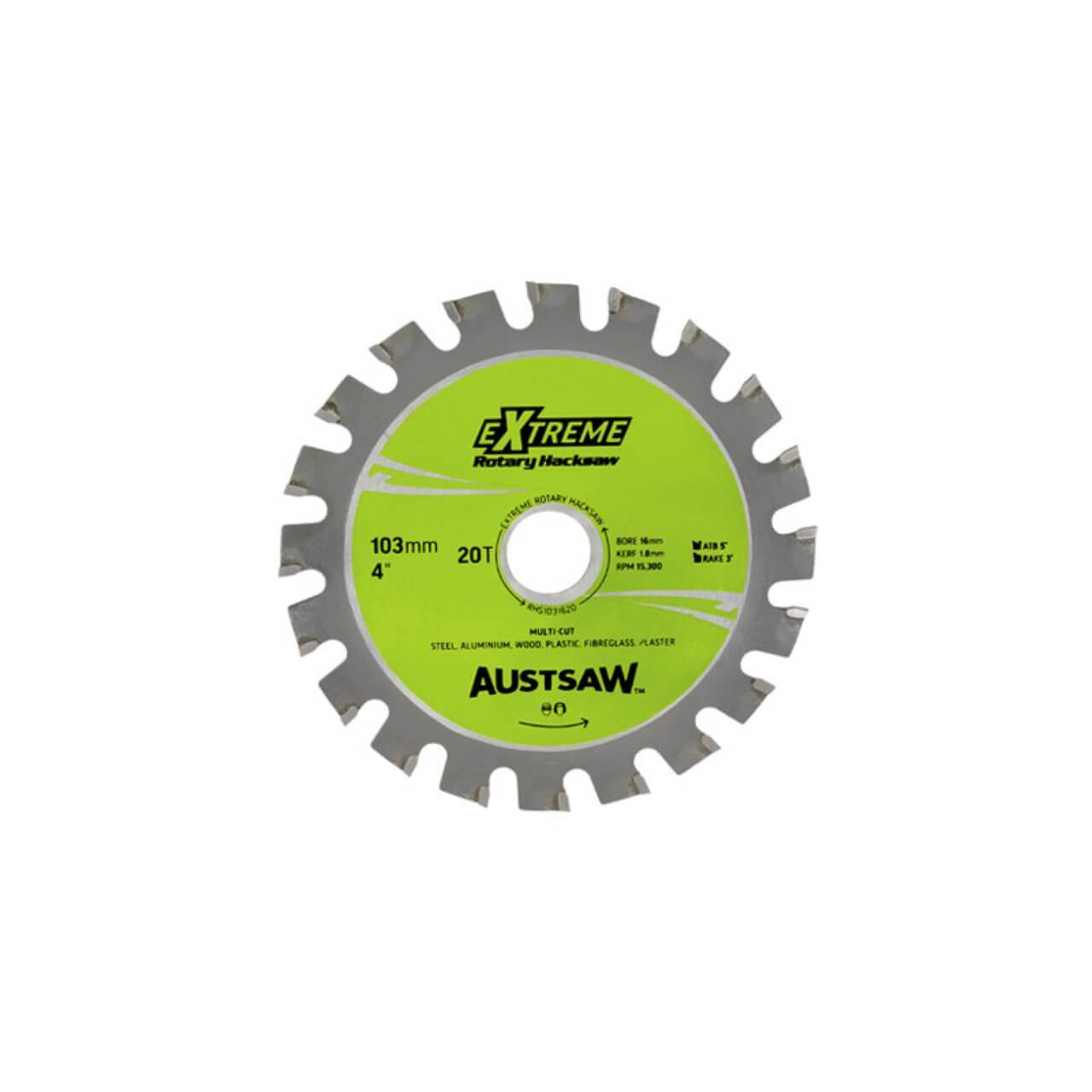 Austsaw - 103mm (4in) Rotary Hacksaw Blade - 16mm Bore - 20 Teeth