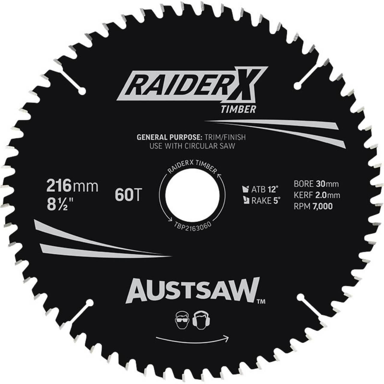 Austsaw RaiderX Timber Blade 216mm x 30/15.88 Bore x 60 T