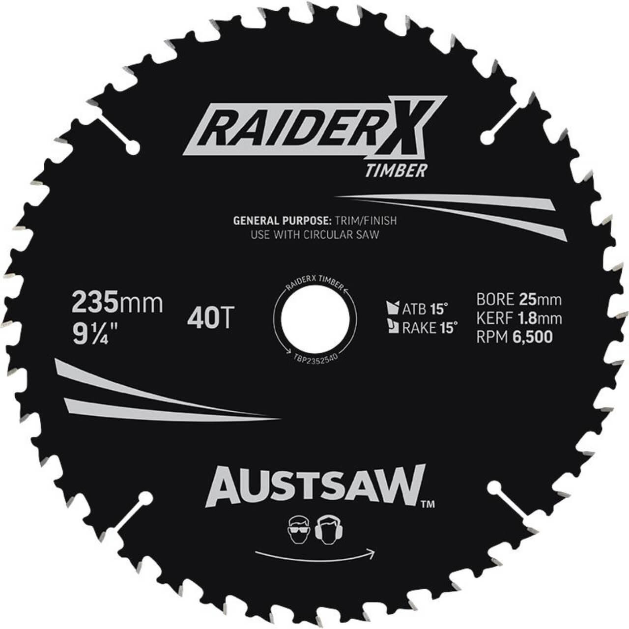 Austsaw RaiderX Timber Blade 235mm x 25 Bore x 40 T Thin Kerf