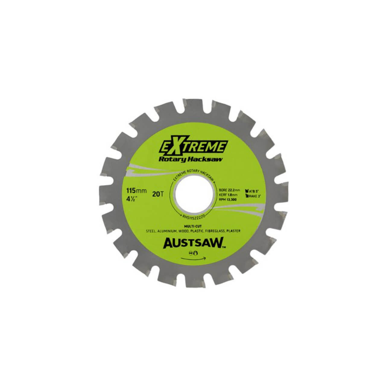 Austsaw 115mm (4.5in) Rotary Hacksaw Blade 22.2mm Bore 20 Teeth