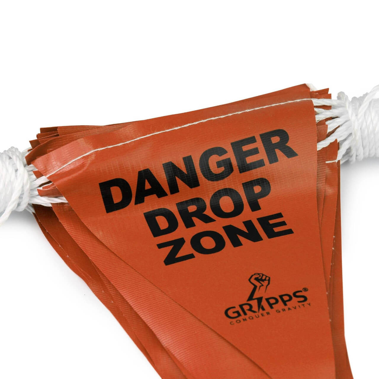 GRIPPS ”DANGER DROP ZONE' Bunting Safety Flags on Rope - Orange 30m Length