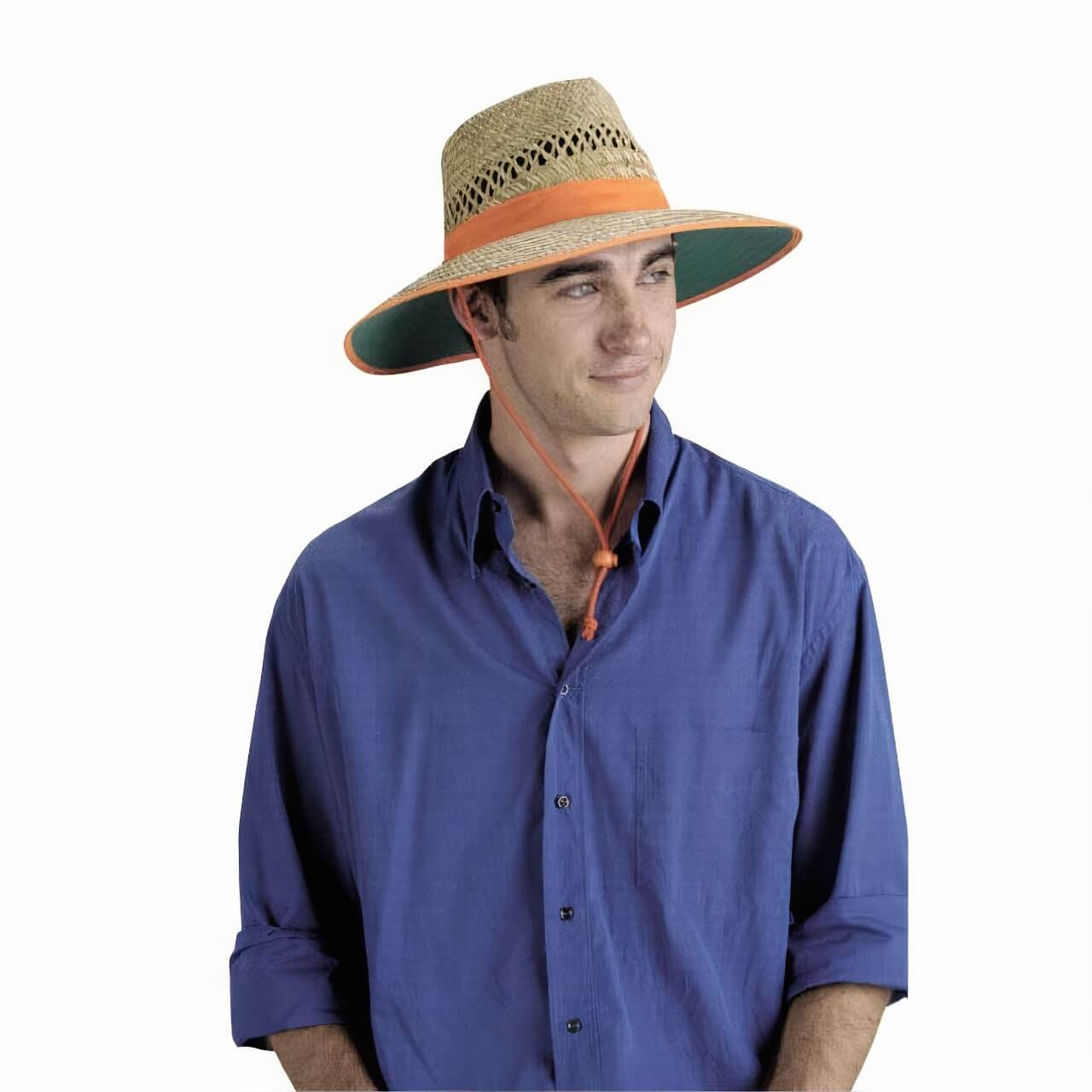 Straw Hat - Orange Brim & Green Underside 57cm (S)