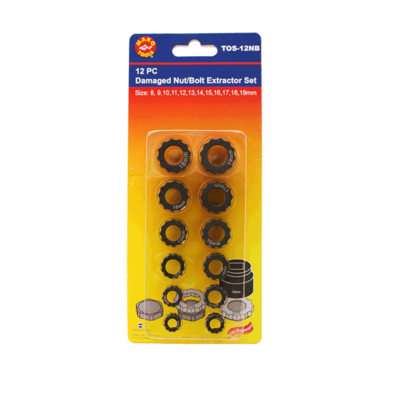 Mako Damaged Nut/Bolt Extractor Set 12pce