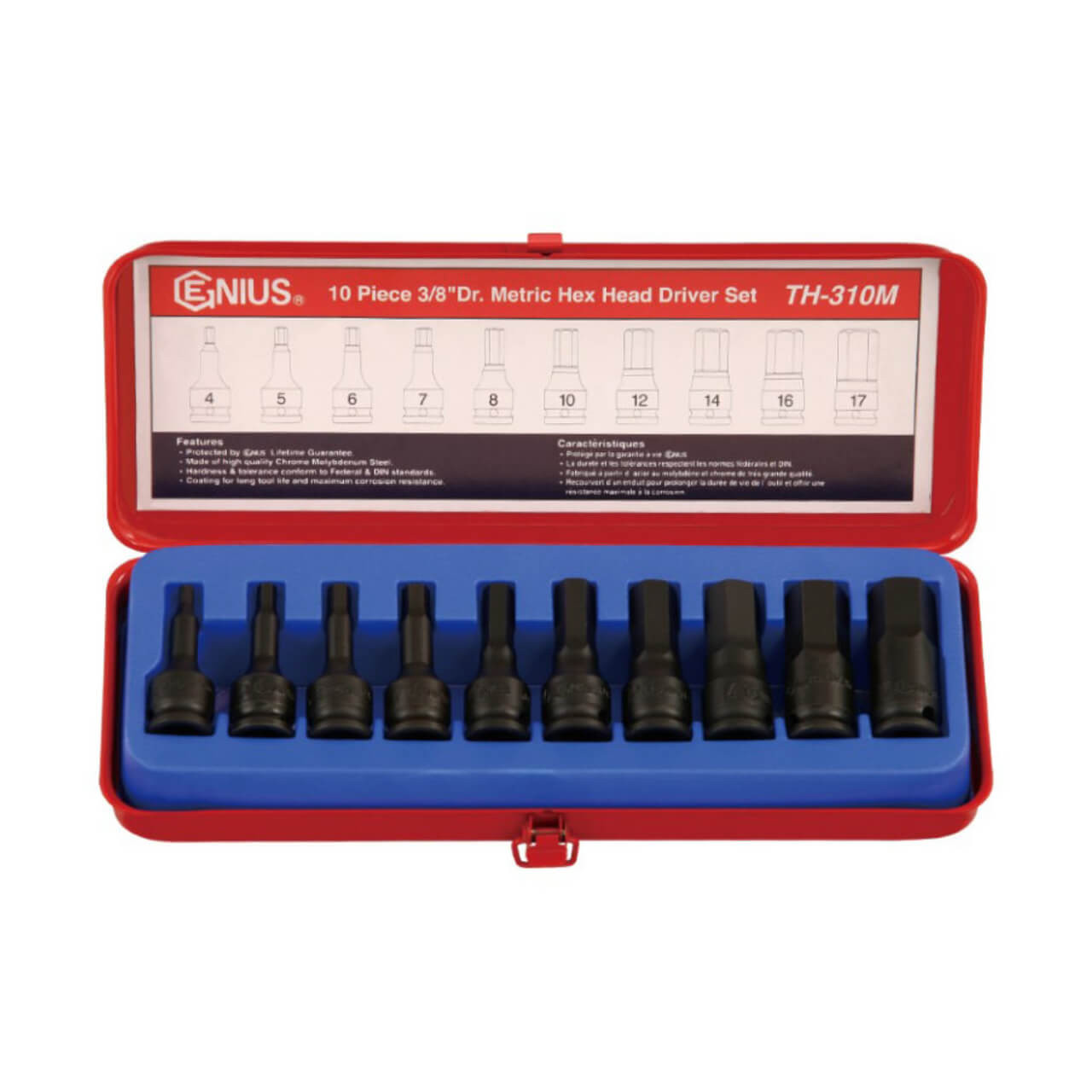 Genius 4-17mm 3/8 Dr Inhex Impact Socket Set Metric 10pce