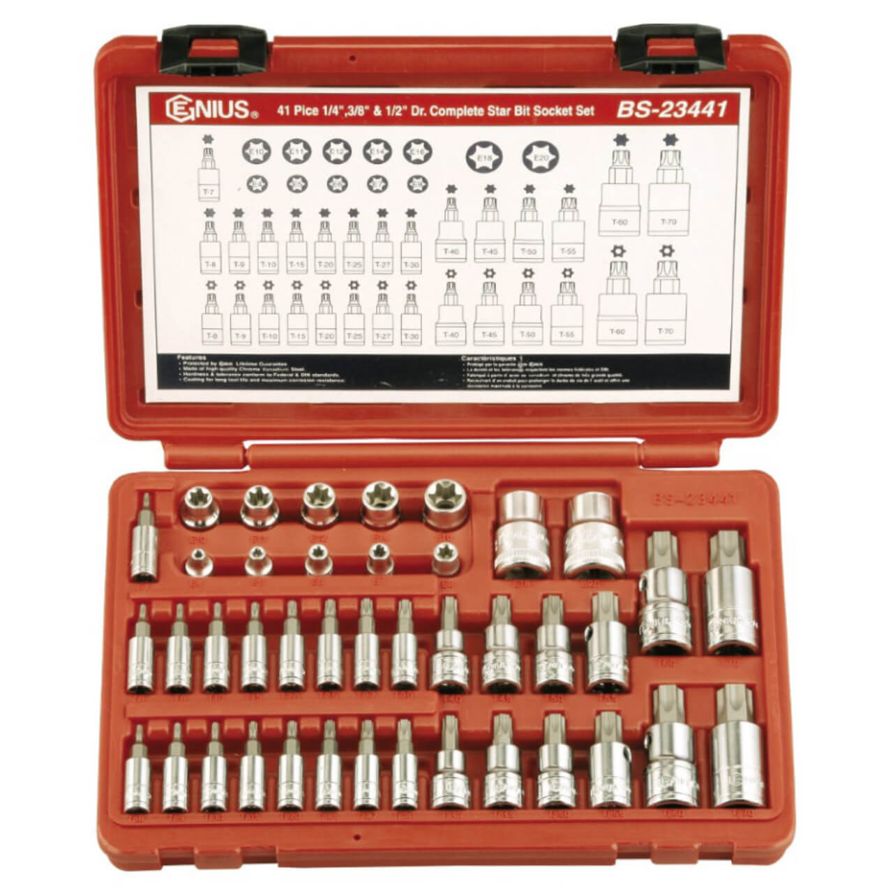 Genius 1/4 3/8 & 1/2 Dr Complete Star Bit Socket Set 41pce