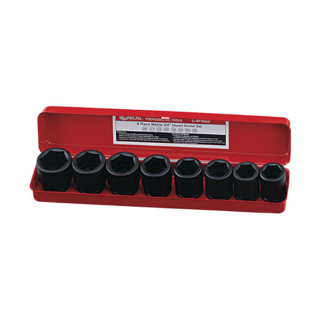 Genius 3/4 Dr 1”-1-1/2 C/M Std Impact Socket Set Imperial 8pce