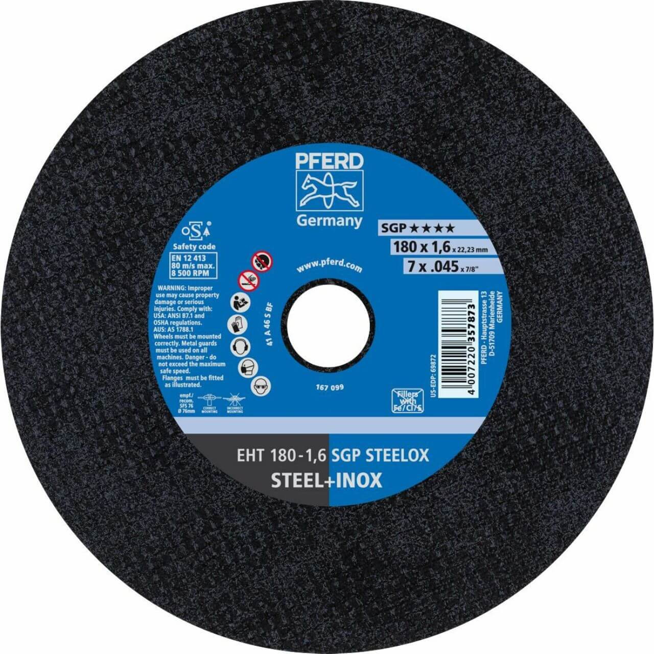 Pferd EHT A46S SG Steelox 180x1.6x22 U/ Thin Cutting Disc 25/box