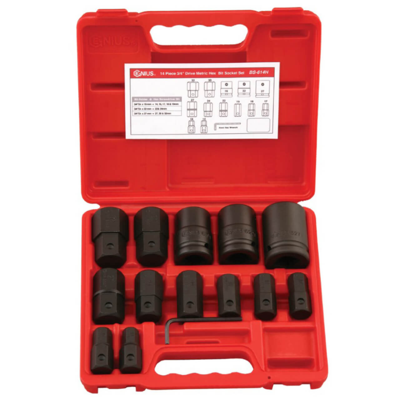 Genius 3/4 Dr Metric Hex Bit Socket Set Metric 14pce