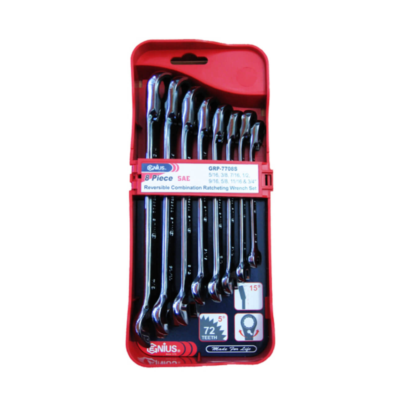 Genius Geared Spanner Set 8pc Imp Rev 5/16-3/4
