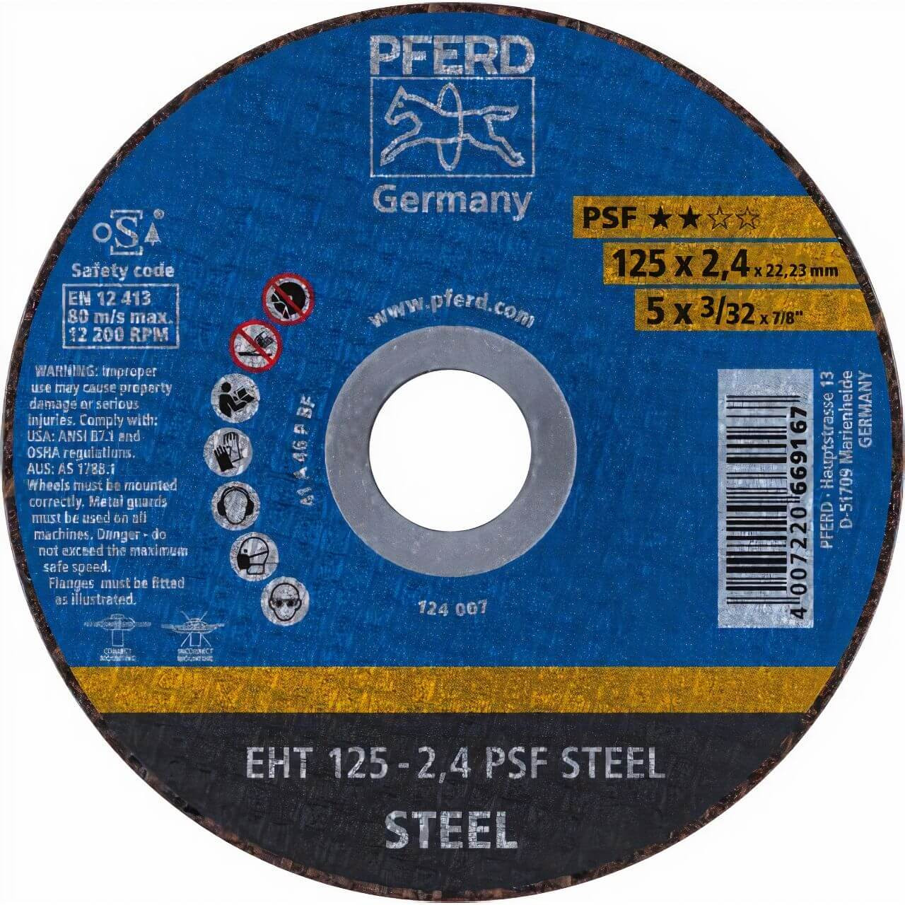 Pferd EHT A46P PSF 125x2.4x22 Metal Cutting Disc 25/box